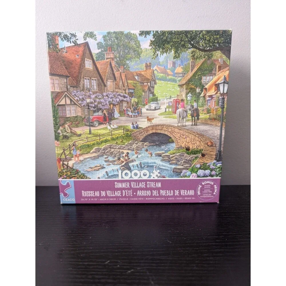 COMPLETE Ceaco Summer Village Stream 1000 Piece Puzzle Steve Crisp 2025 Poster